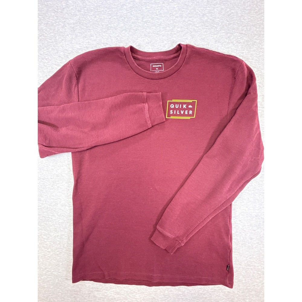 Quiksilver Mens Waffle Knit Thermal Long Sleeve Shirt Burgundy Maroon Large L